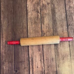 Vintage Wooden Rolling Pin with Red Handles